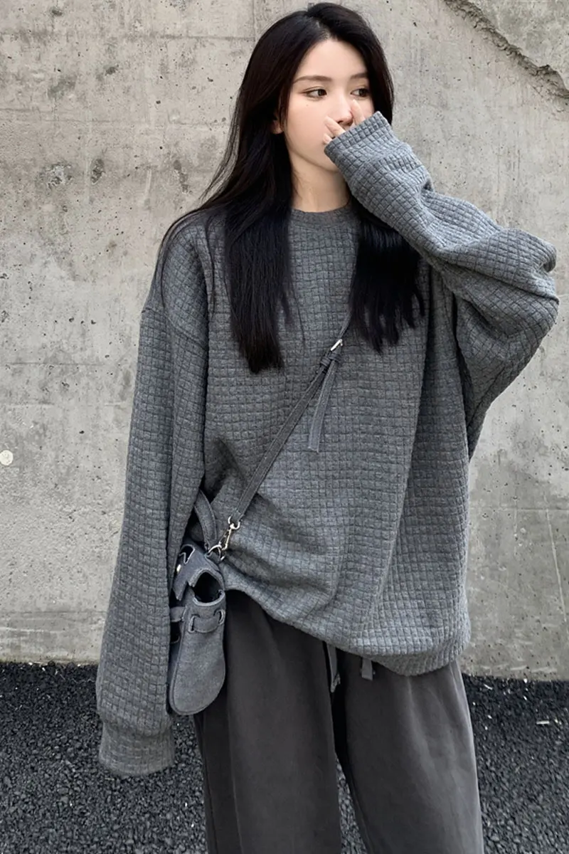 

Gray women's thick chic harbor wind autumn and winter new loose long casual coat top