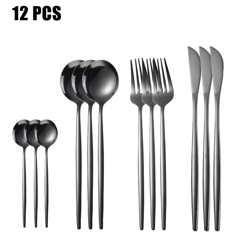 

Black Cutlery Set 12Pcs/6Set Tableware Sets Of Dishes Knifes Spoons Forks Set Stainless Steel Cutlery Dinnerware Spoon Set