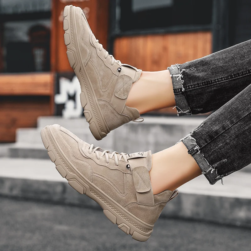 Кожаная мужская повседневная обувь Модная на плоской подошве из коровьей замши