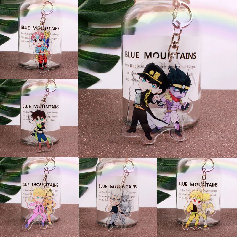 Anime Jojos Bizarre Adventure Keychain Cartoon Figure Acrylic Pendant Backpack Key Ring