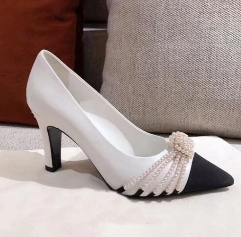 

BONJEAN Pointed Toe White Pearls Beaded High Heel Shoe Fashion Slip-on Woman pumps Mixed Colors Dress Shoe