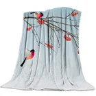 Фланелевое флисовое покрывало для кровати в китайском стиле с изображением бульфинча птицы животных ветки зимней ветки