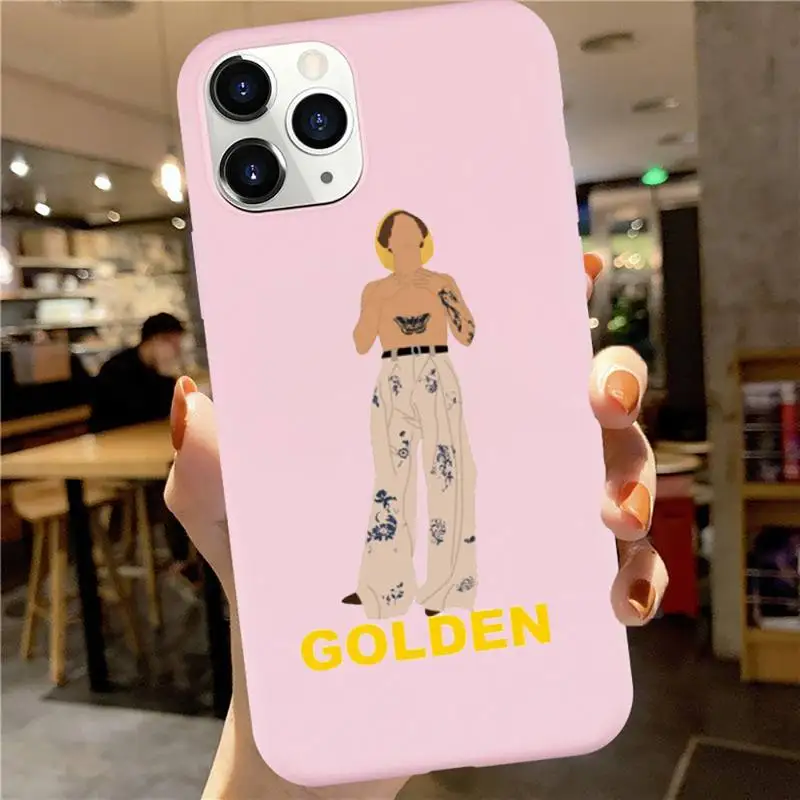 

Harry Styles Gold Phone Case Pink Candy Color for iPhone 6 7 8 11 12 s mini pro X XS XR MAX Plus