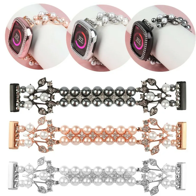 

3 Leaves Pattern Bling Women Girl Wrist Loop Band Smart Strap for Fitbit Versa 3/Sense