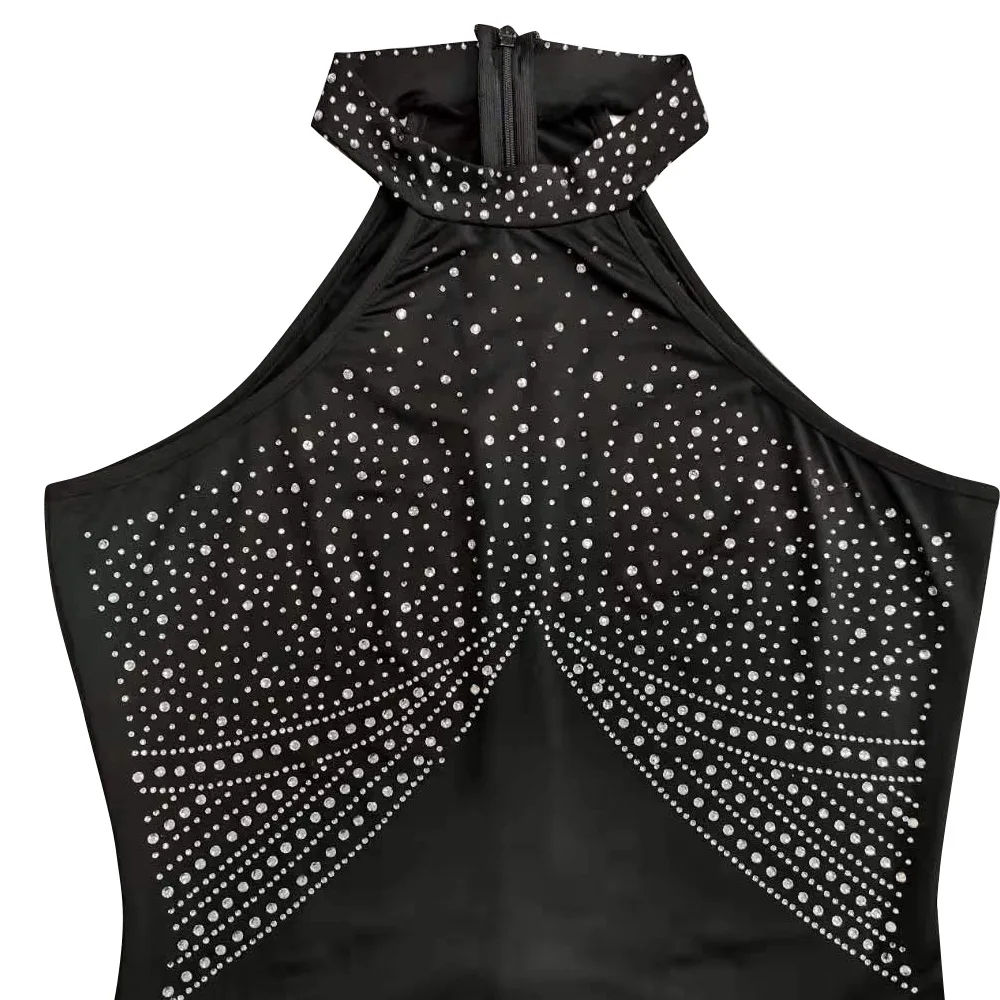 Повседневное лоскутное платье с лямкой на шее женское сексуальное длинное без