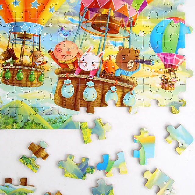 New Children 60 Pieces Wooden Puzzle Kids Cartoon Animal Vehicle Wood Toy Jigsaw Baby Early Educational For Christmas Gift Toys 4