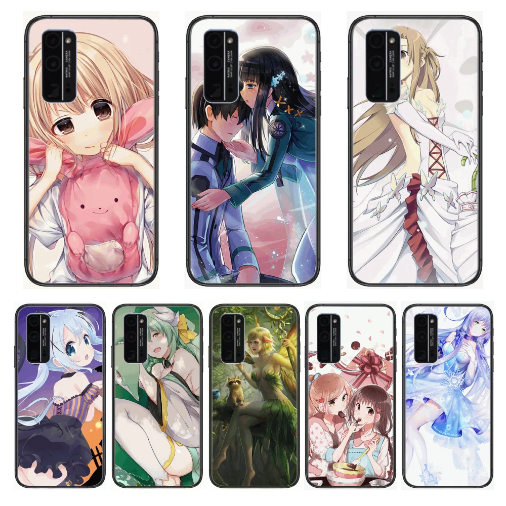 

Girl animation theme Phone Case Hull For Huawei Honor 8 9 10 20 30 A S Lite Pro 5g i Black Back Soft Cell Cover Pretty