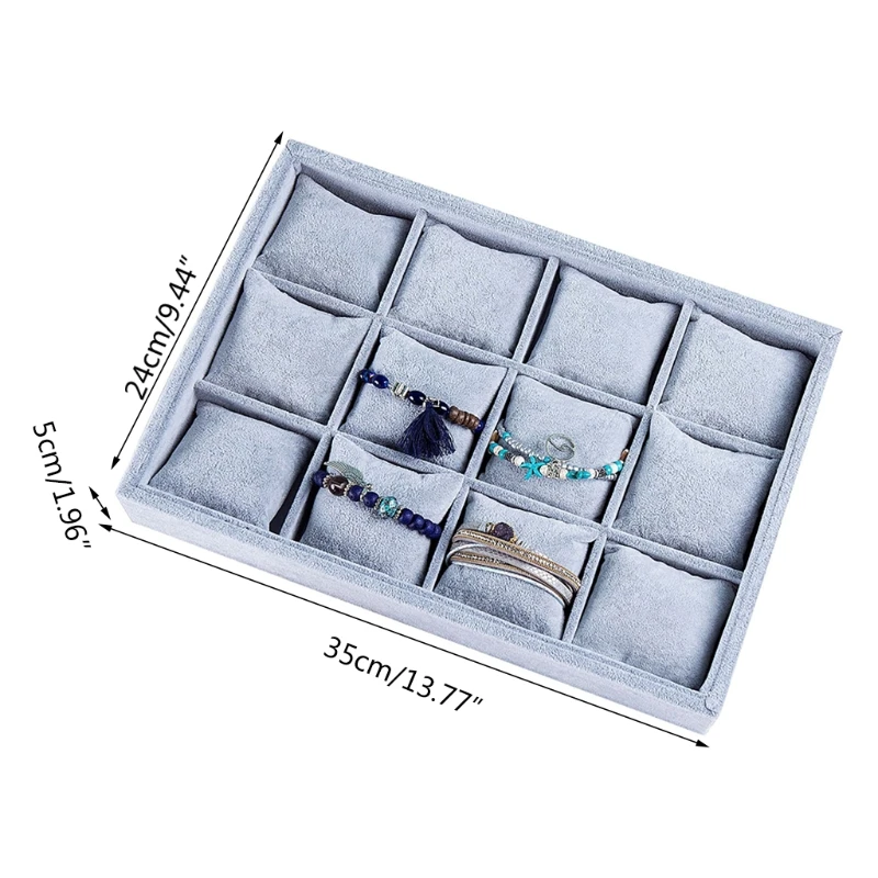 

Watch Jewelry Tray Organizer Bracelet Display Showcase 12 Grid Pillows Without Lid Tray Jewelry Storage Holder Gifts for Men Wom