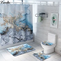 Blue Marble Print Home Decor Bath Mat and Shower Curtain Set Bathroom Carpet Rug Anti-slip Foot Mat for Toilet Douche Mat