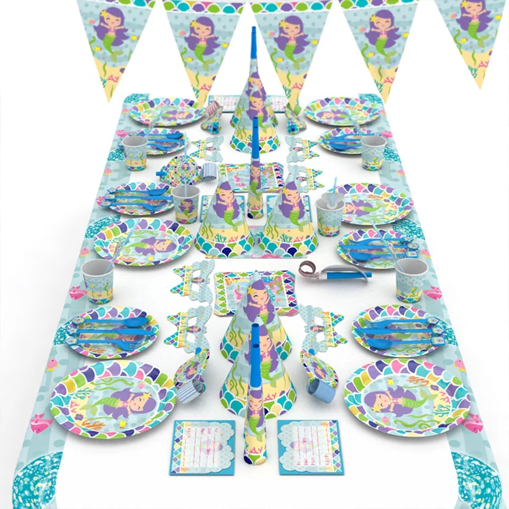 Русалка столовая посуда для вечерние бумажная тарелка искусственная скатерть