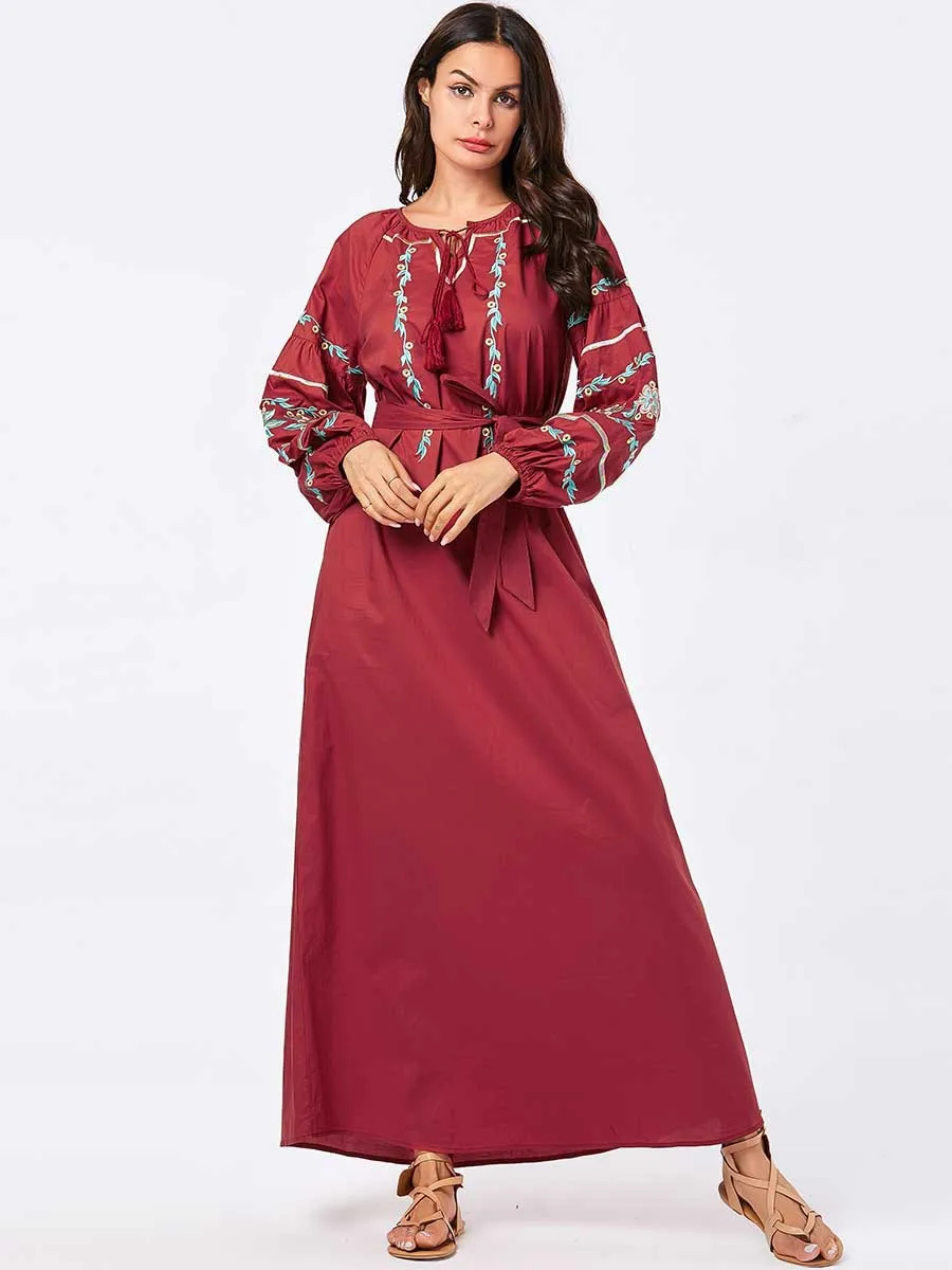 Мусульманское платье модное простое большого размера AuDumn разноцветное с