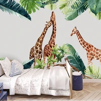custom any size 3d wallpaper cartoon giraffe plant leaves childrens room background wall painting mural papel de parede fresco