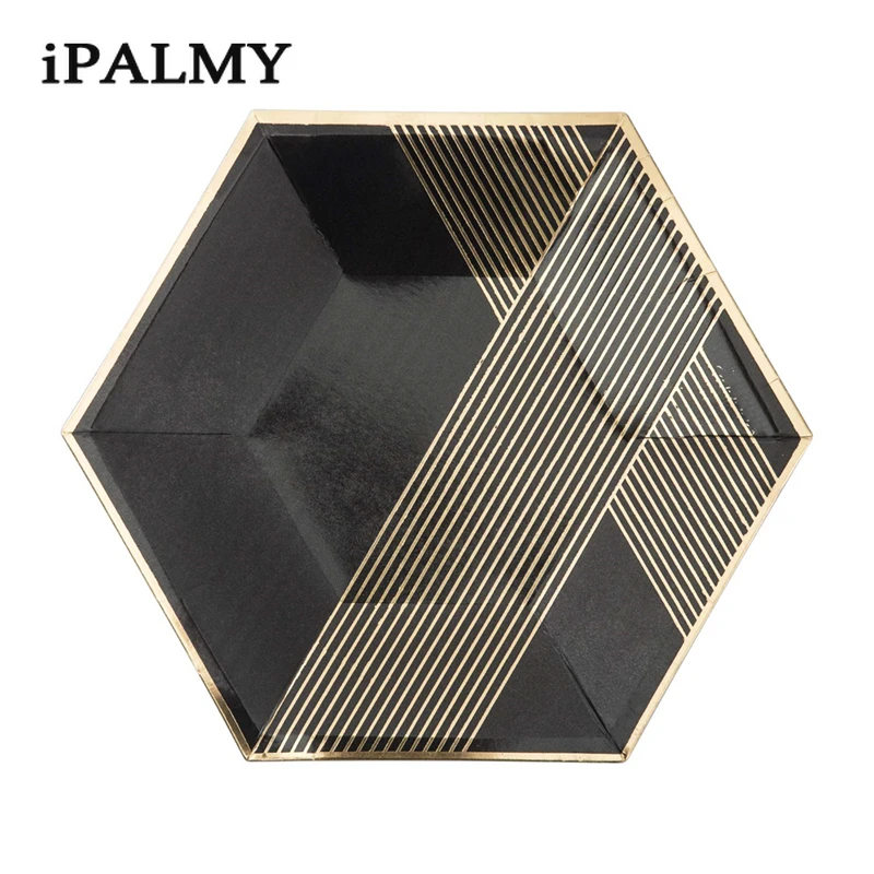 Ipalmay черные и золотые шестигранные бумажные тарелки одноразовые чашки