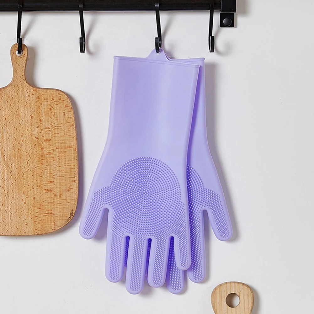 

Silicone Dishwashing Gloves Wash Cleaning Gloves With Sponge Scrubbers For Washing Kitchen, Bathroom, Car & More