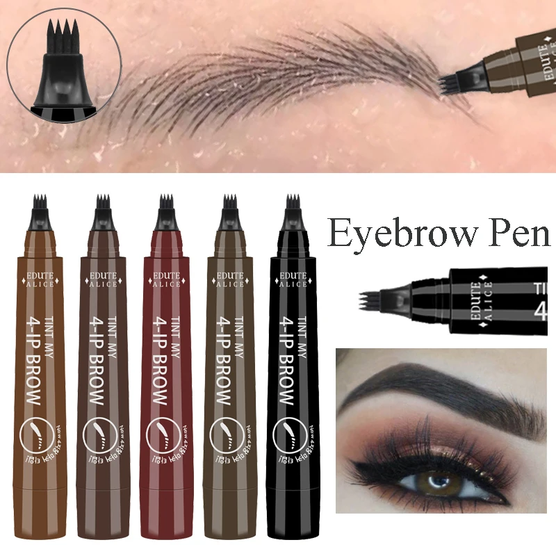 5 Colors 4 Fork Eyebrow Pen Waterproof 3D Liquid Tattoo Pencil Long Lasting Black Brown Brow Tint Makeup Tools Cosmetic | Красота и