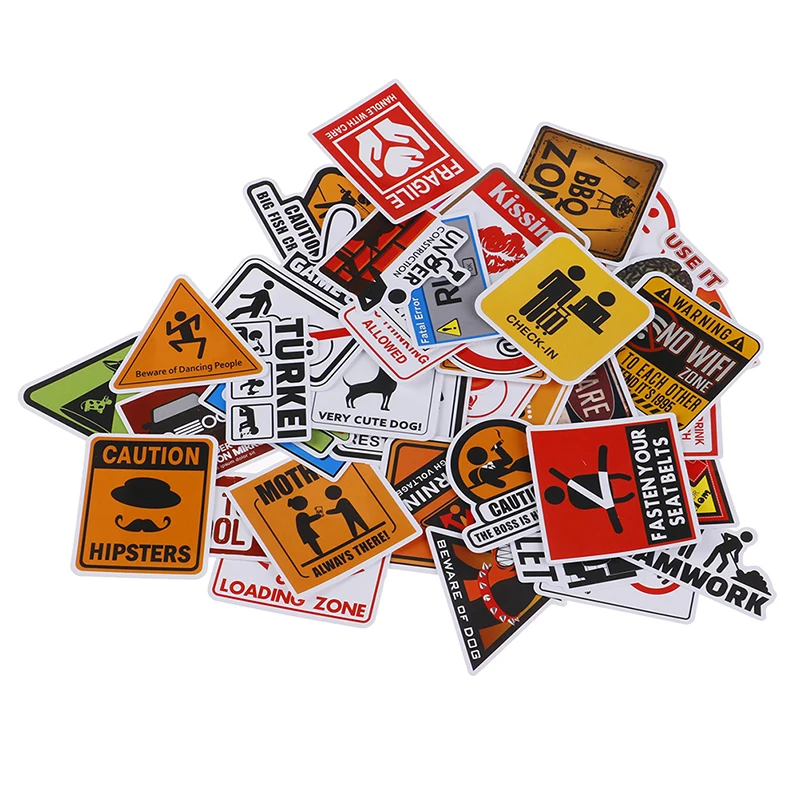 

50Pcs Banning Signs Stickers Warning Danger Reminder Waterproof Decal Sticker to DIY Car Laptop Suitcase Motorcycle Snowboard