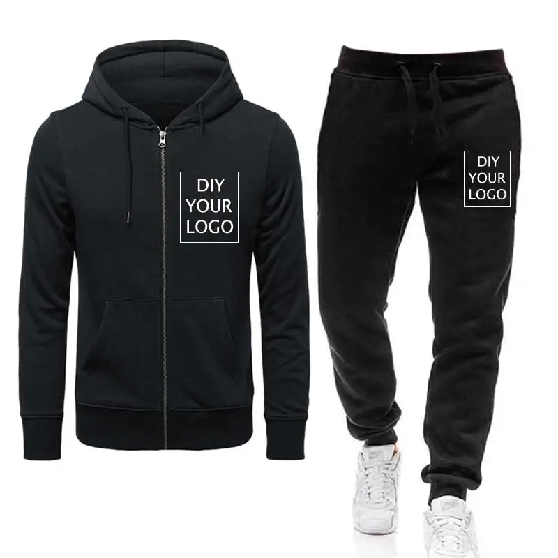 DIY Your Logo Zipper Hoodies Suits Print Photos Hoodies And Pants Custom Own Brand Sweatshirts Drop Shipping Pullover Tracksuits