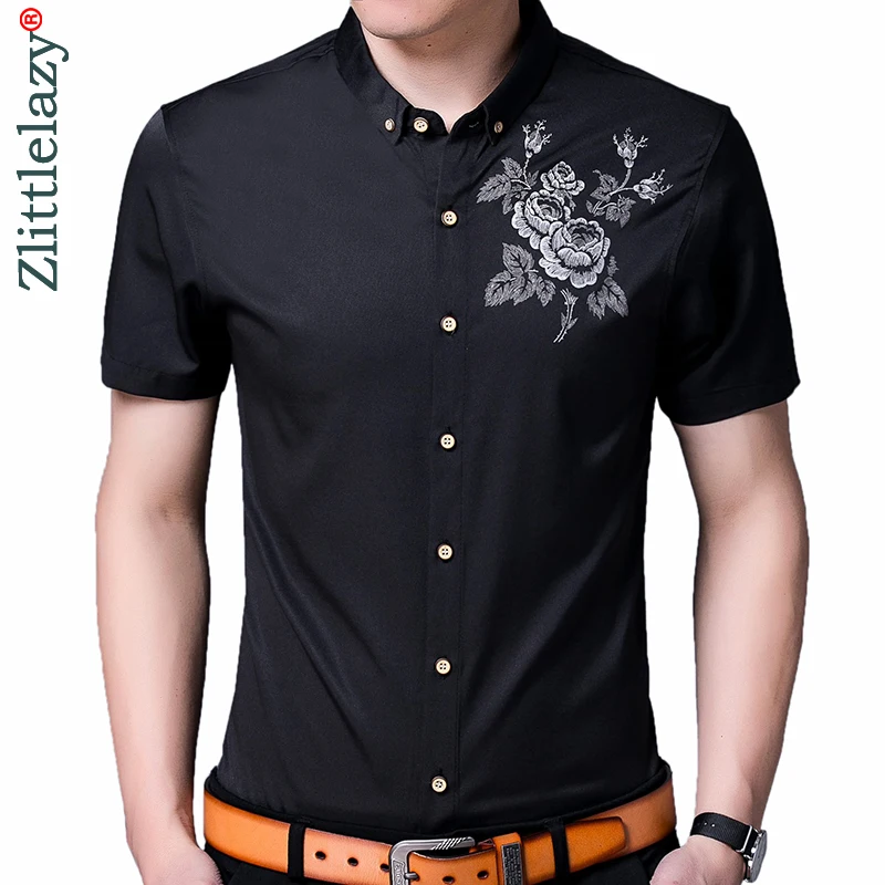 

2022 Short Sleeve Men Social Shirt Summer Streetwear Casual Luxurious Shirts Dress Mens Slim Regular Fit Clothes Fashions 4654