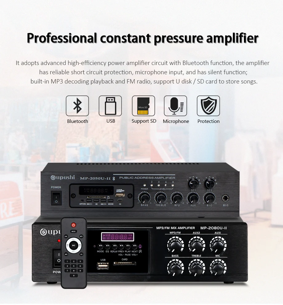 Oupushi MP-2050U Bluetooth усилитель мощности профессиональная поддержка постоянного давления sd-карта и микрофонный вход