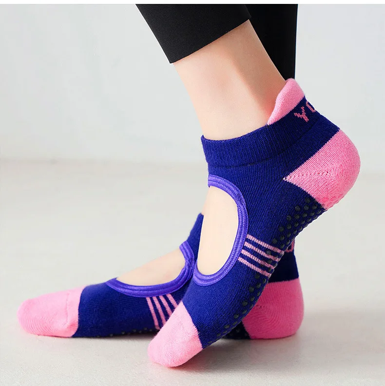 

Women Backless Pilates Socks Towel Bottom Breathable Anti Slip Yoga Socks Cotton Ballet Dance Sports Socks for Fitness Gym