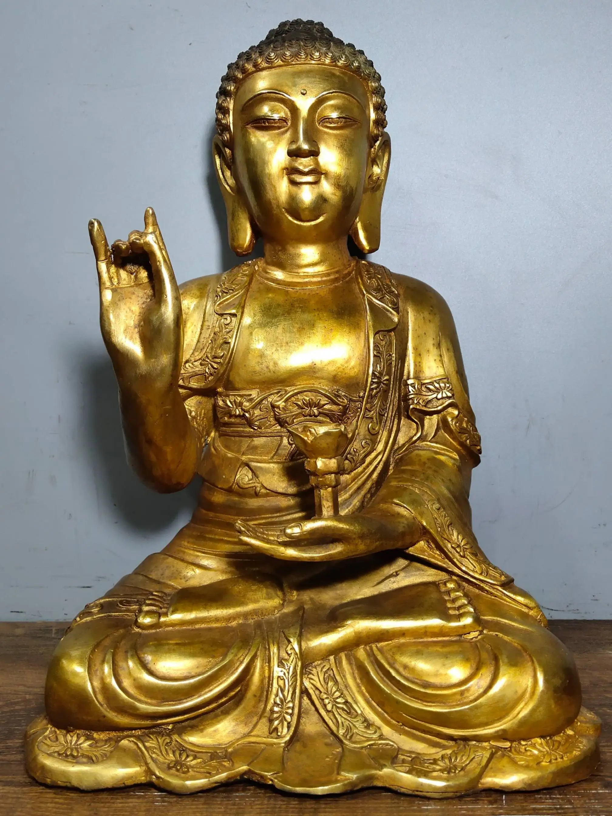 

16"Tibet Buddhism Temple Old bronze Gilt Big Day Tathagata Shakyamuni Buddha Statue Amitabha statue Enshrine the Buddha