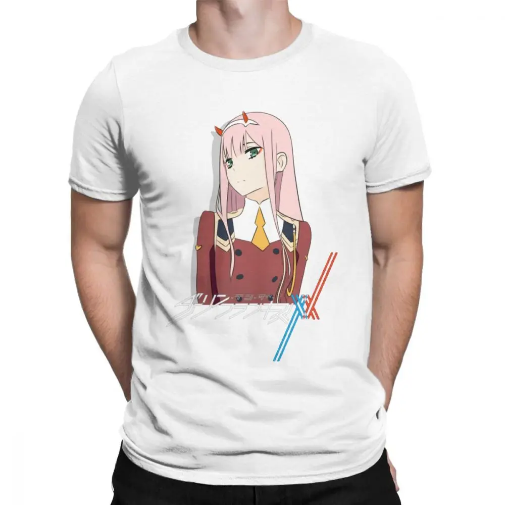 Darling In The Franxx 02, Мужская футболка, винтажные футболки, хлопок, с коротким рукавом, японская анимация, футболка, Новое поступление, топы - Цвет: Белый
