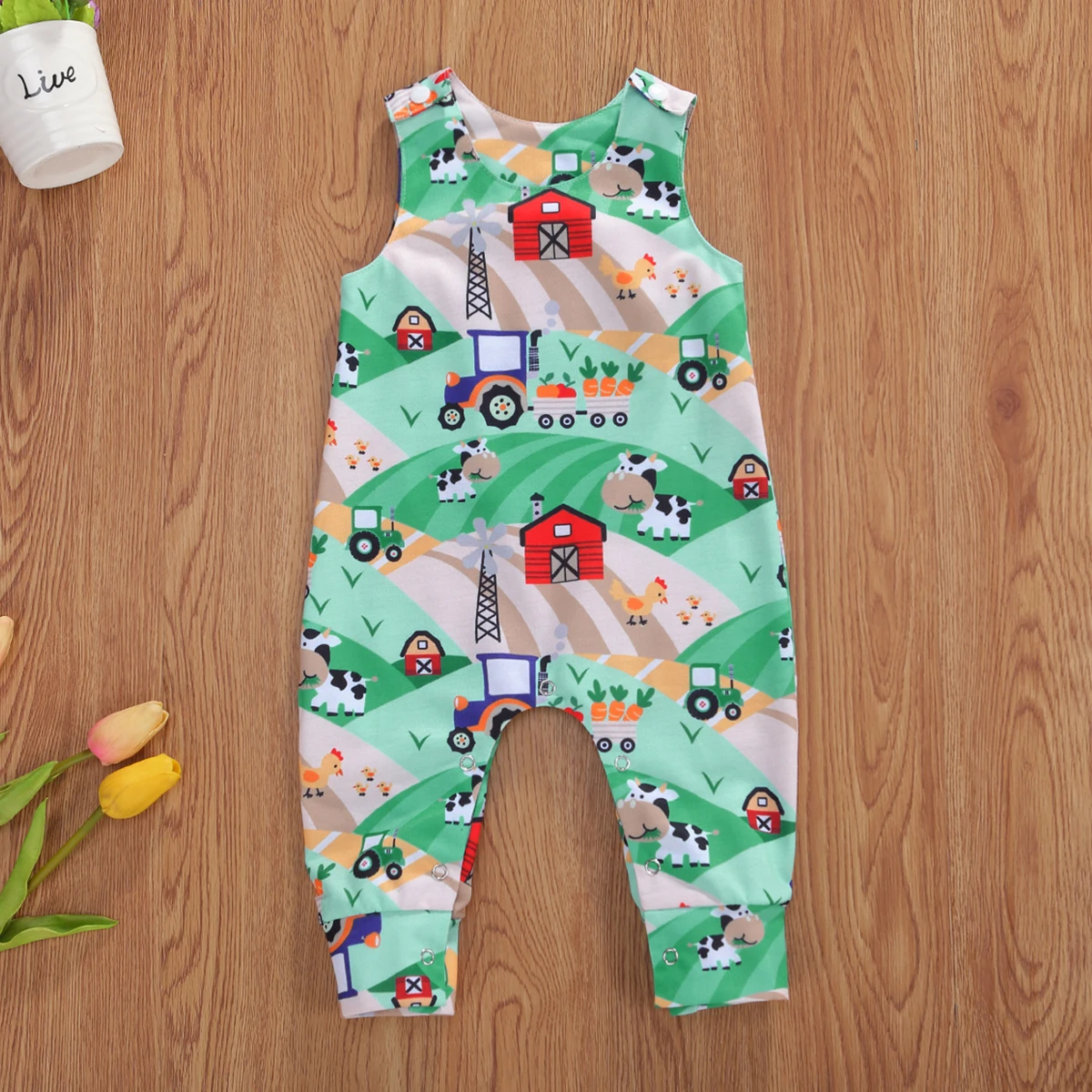 

0-3Y Newborn Infant Baby Girls Boys Romper Cartoon Print Sleeveless Cotton Jumpsuits 5 Colors
