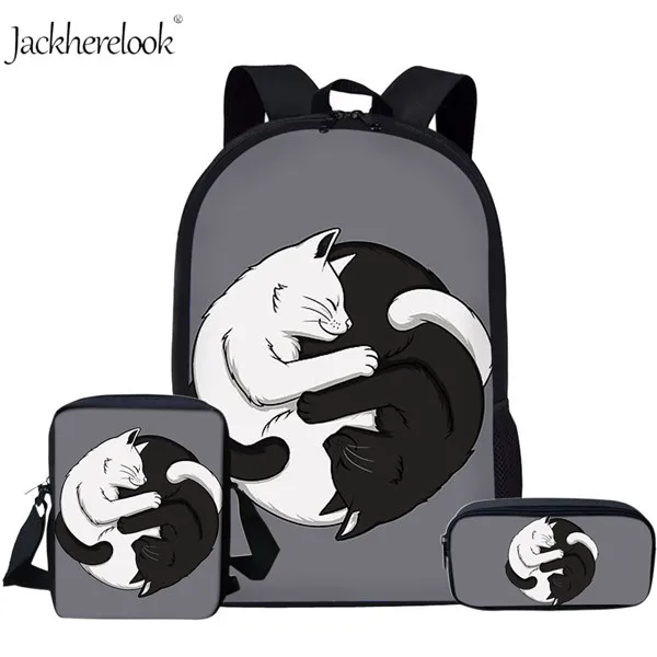HK866CEK Jackhereook Черный Инь Ян кошки школьные рюкзаки для девочек милый детский рюкзак для котенка для мальчиков книжные сумки для начальной школы Студенческая сумка детские подарки - Цвет: HK866CEK