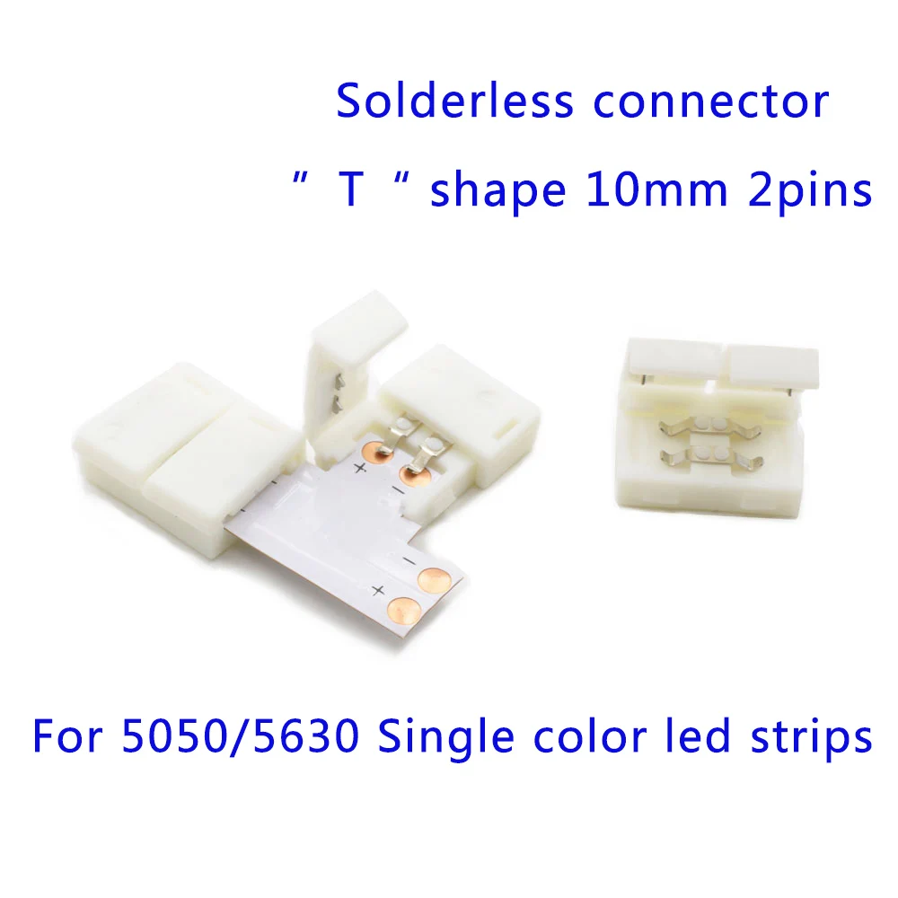 Быстроразъемный 2-контактный разъем Т-типа 10 мм беспаяльный для одноцветной