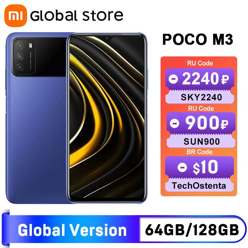  В наличии глобальная версия POCO M3 4GB 64GB / 4GB 128GB Смартфон Snapdragon 662 6,53