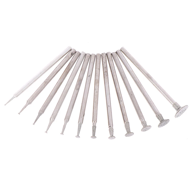 

12Pcs/lot 2.3 Shank Diamond Grinding Burr Needle Point Engraving Carving Polishing Glass Jade Stone Drill Bit Rotary Tool Set