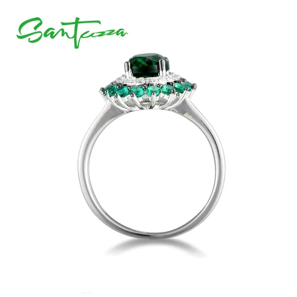 SANTUZZA, серебряные кольца для женщин, подлинные, 925 пробы, серебряные, Роскошные, сверкающие, Овальные, зеленые шпинели, модные, вечерние, кольца, хорошее ювелирное изделие