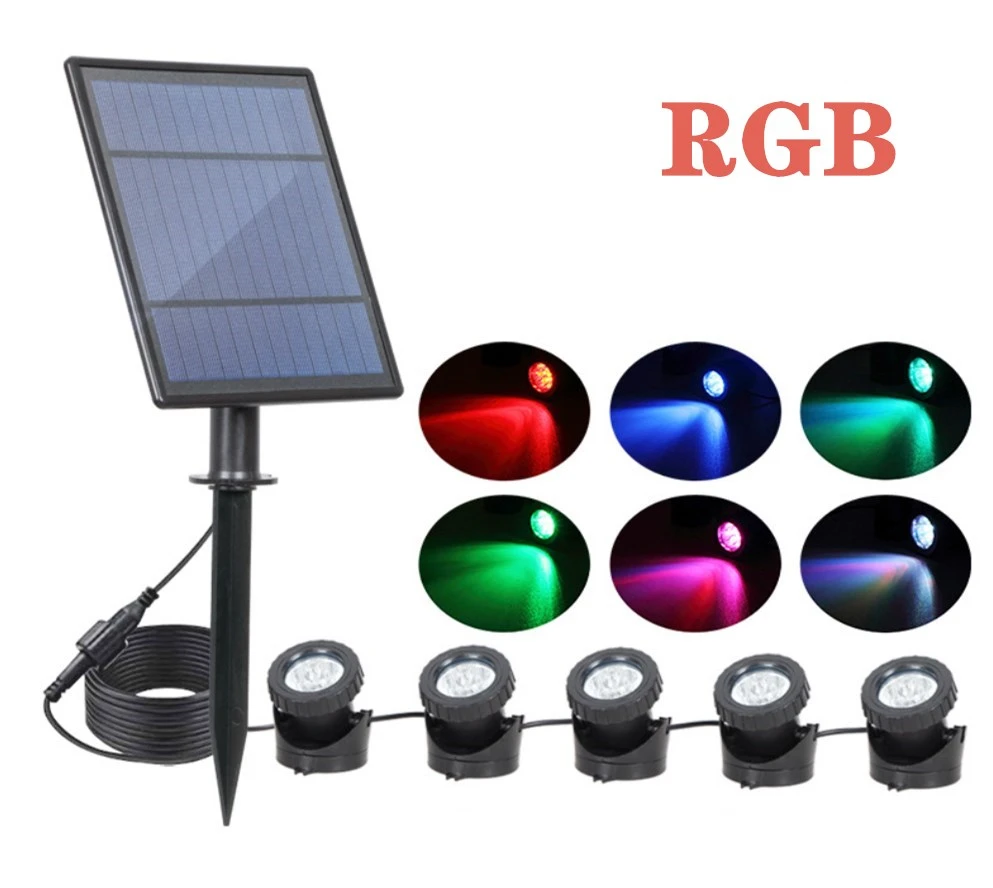 

Solar Pond Lights Spotlights Amphibious Lighting Land/Underwater IP68 Waterproof Outdoor Landscape Lights RGB Color Adjustable