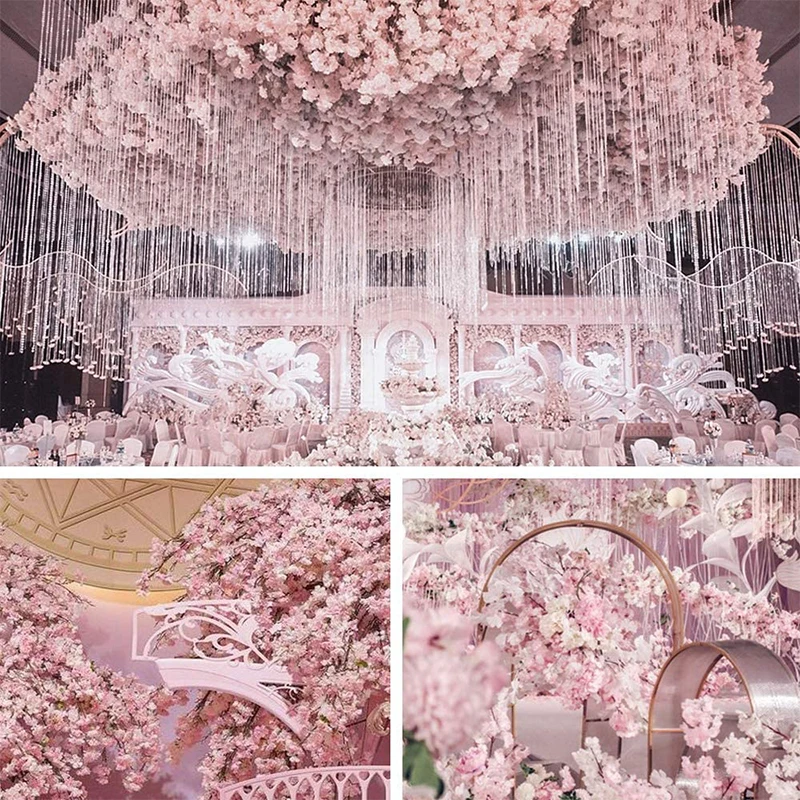 

4pcs Artificial Cherry Blossom Flower Vines Hanging Silk Flowers Garland for Party Home Decor Wedding Flower