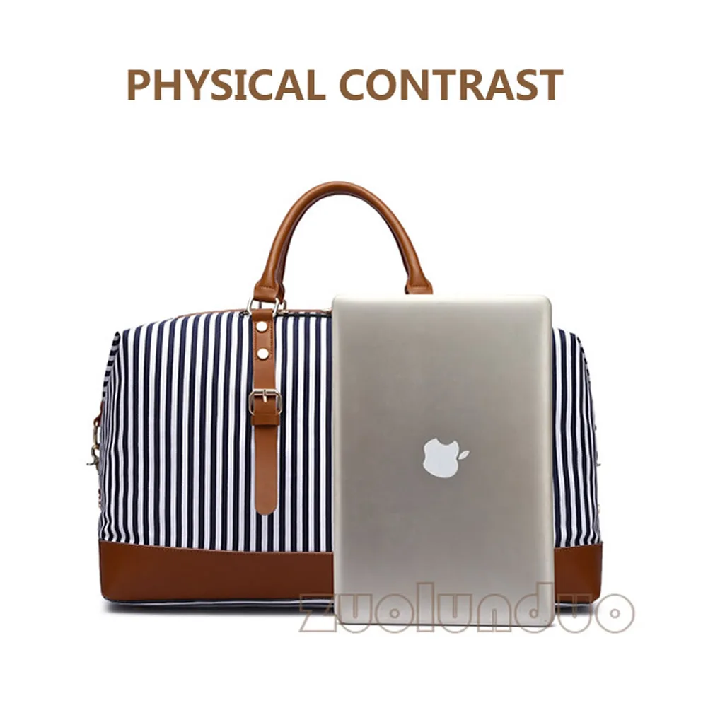GNWXY Canvas Retro Simple Stripe High Capacity Travel Bag Weekend Overnight Bag Multifunctional Casual Handbag Dropshipping