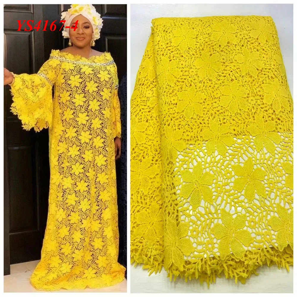 Африканская мода стиль так мило желтый цвет гипюр вечерние платья кружева 5 ярдов