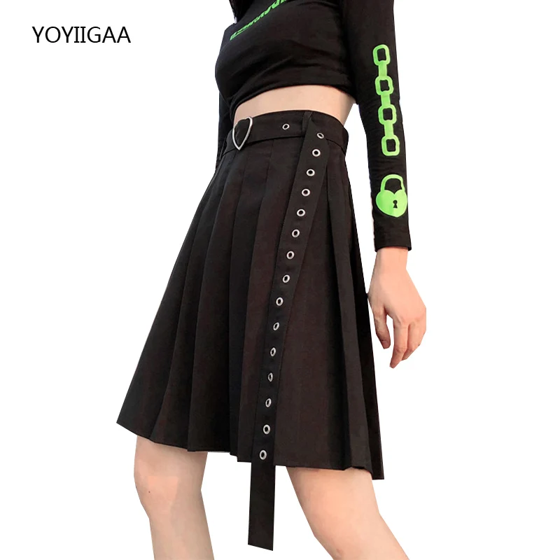 

Black Women Pleated Skirts Fashion High Waist Female Skirts Gothic A-line Ladies Dance Mini Skirt Harajuku Woman Short Skirt