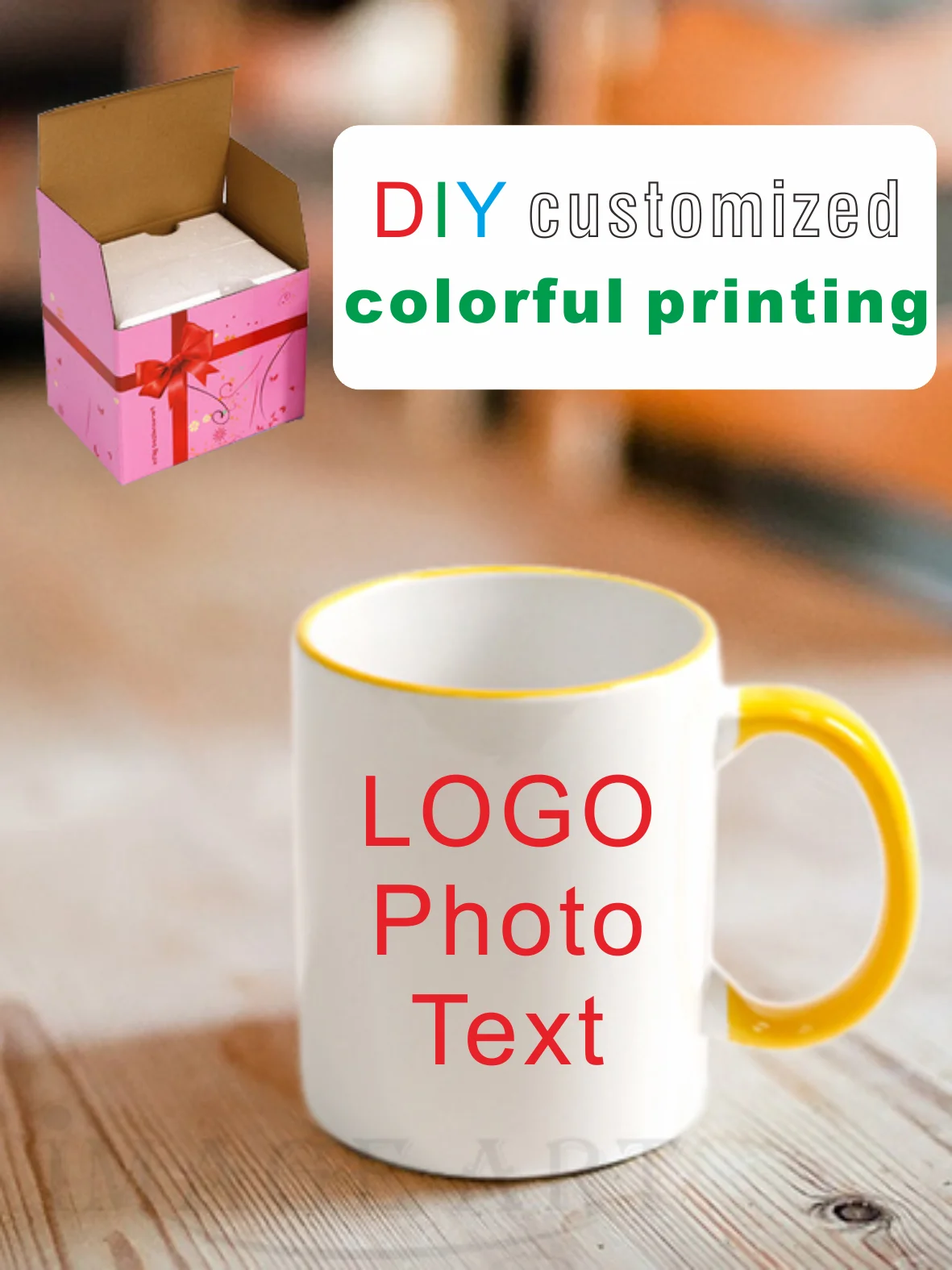 Color Handle Ceramic cup DIY photo Ceramic mug DIY photo cup