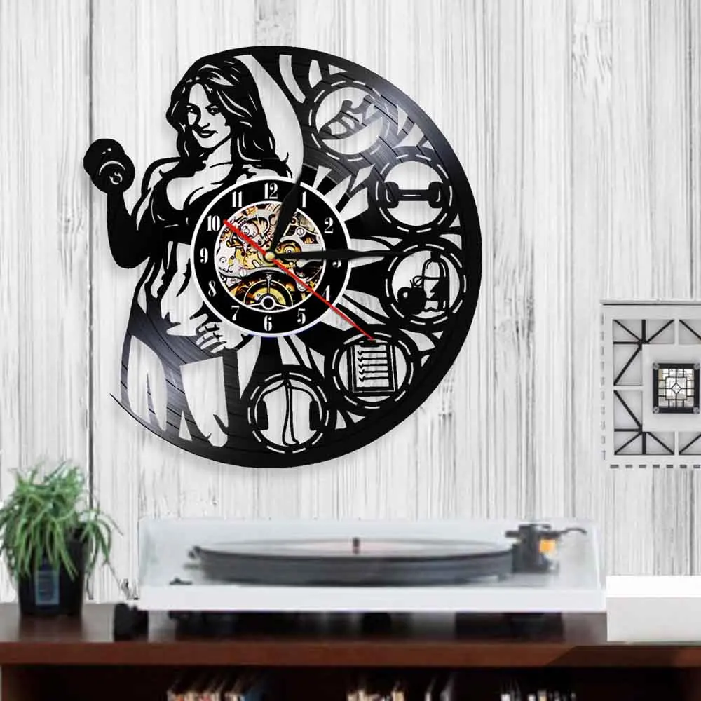 Женские настенные часы с виниловой пластиной для бодибилдинга и тяжелой