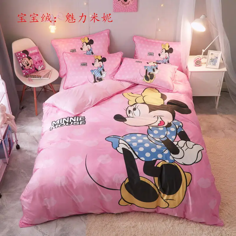 

Pink Disney Mickey Minnie Mouse bedding set twin size quilt duvet cover set for girls bed queen size coverlet single comforters