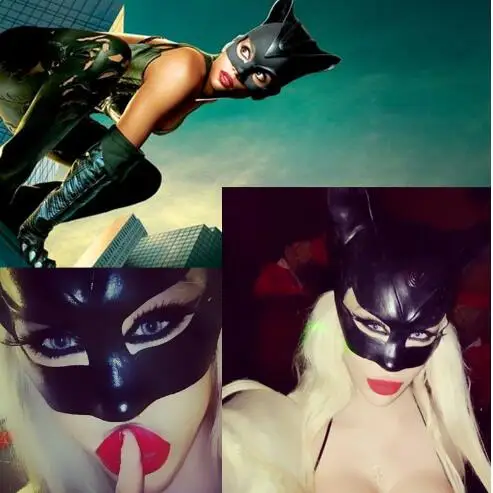 Catwoman mask Черные маски Пантеры Косплей латексные костюмы фильм Фантастические мужские Вечерние Маски Новые - Цвет: Catwoman mask