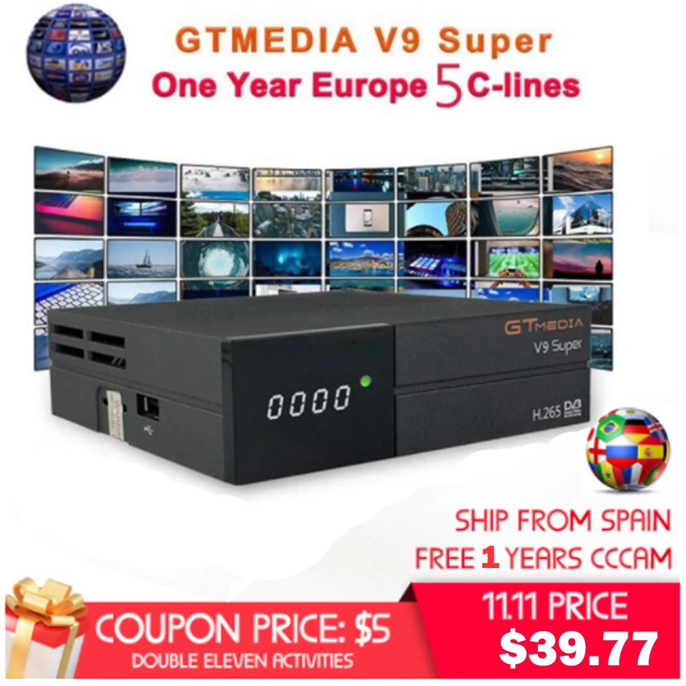GTMedia V9 Супер Спутниковый ресивер bull-in WiFi с 1 год Испания Европа Cccam Full HD DVB-S2/S Freesat V9 Super Receptor