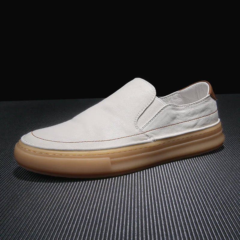 

Men's leather breathable white sneakers with tendon soles wear-resistant lightweight casual shoes work dress shoes