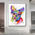 Настенная Картина на холсте с изображением французского бульдога, красочное животное, картина маслом для гостиной, домашний декор без рамки
