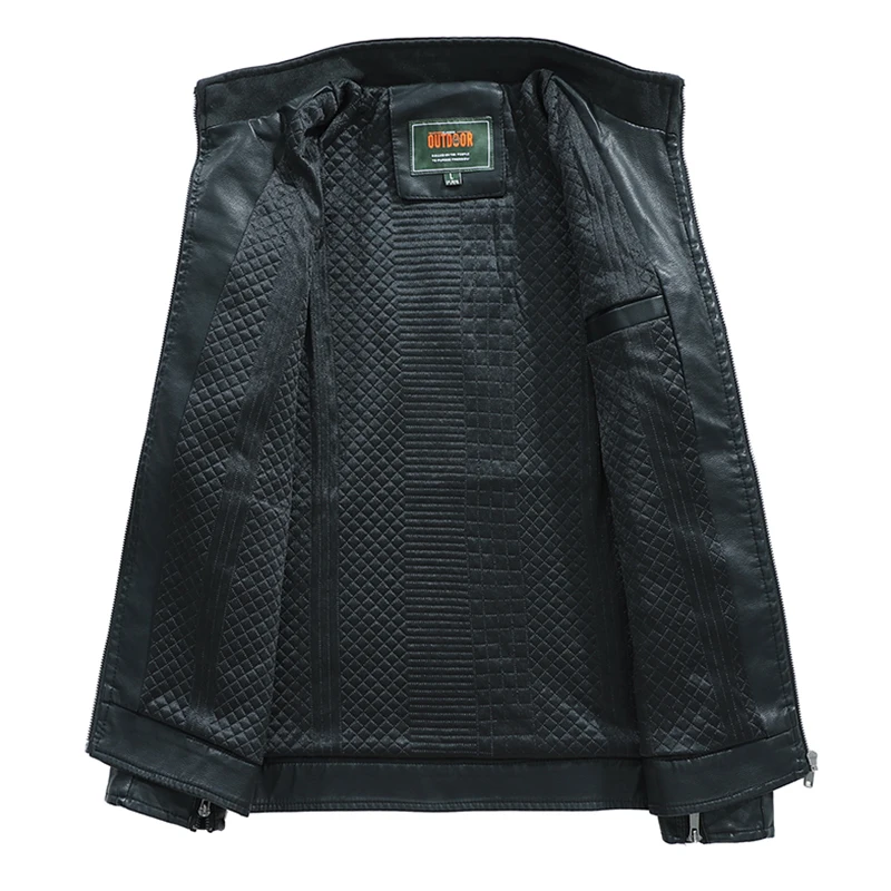 

New Solid Color Leather Jacket Men Bomber Jackets Motorcycle Stand Collar Coats Autumn Comfort High Quality Business Jacket 4Xl