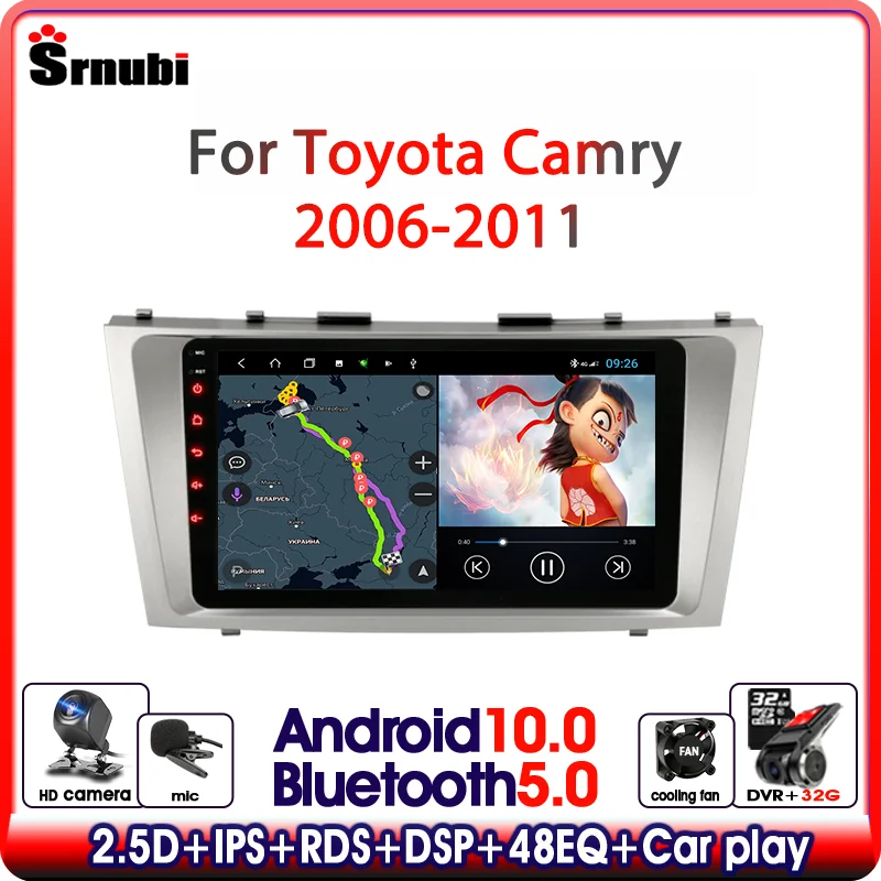 

Srnubi 9" Carplay Android 10 Car Radio Multimedia Video Player For Toyota Camry 6 XV 40 50 2006 - 2011 2 Din Navigation GPS DVD