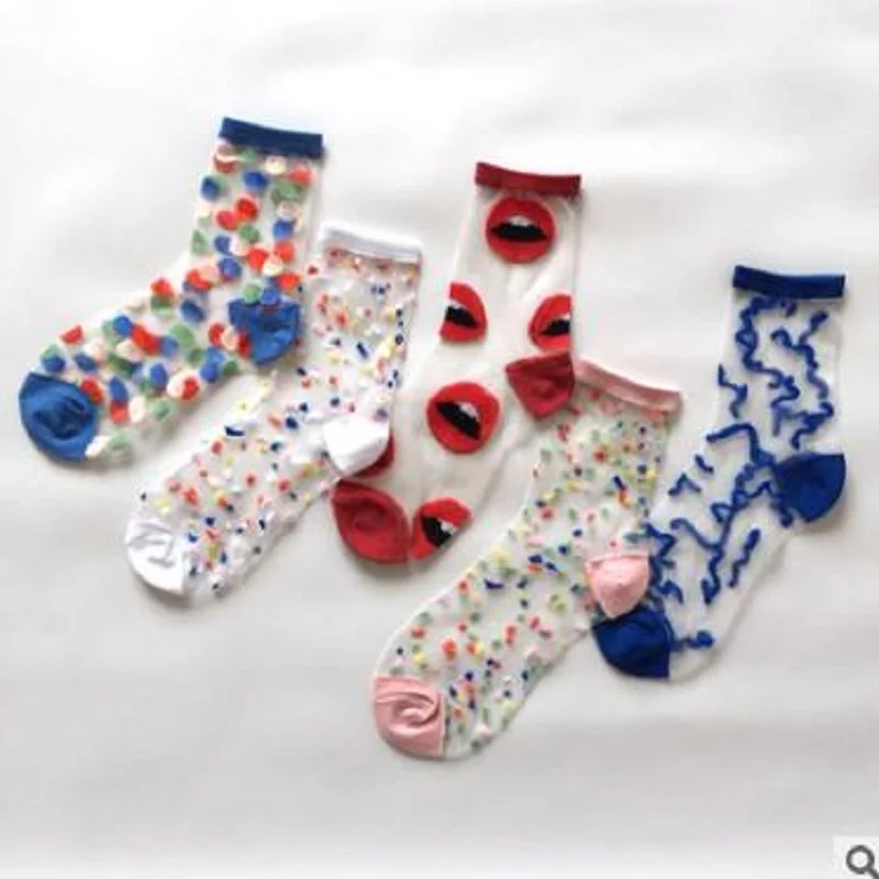 20 PCS = 10 pairs fashion women's socks spring and summer transparent thin  polka dots