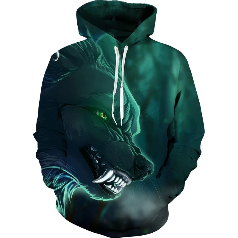 

Осень-зима 2021, модная толстовка с 3D принтом, Мужская/Женская толстовка с капюшоном, свитшот с принтом свирепшего волка, модная Толстовка для ...