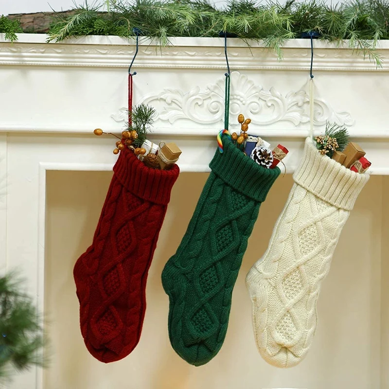 Medias de punto de Cable para Navidad, paquete de 6 medias de 18 pulgadas, regalos y decoraciones para fiestas familiares y navide&ntilde;as-2