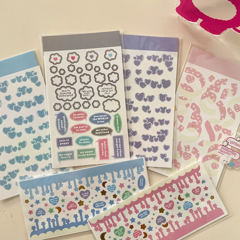 

1Pc Ins Colored Love Snowflakes Glitter Ribbon Heart Laser Decorative Stickers For DIY Diary Scrapbooking Journaling Stationery